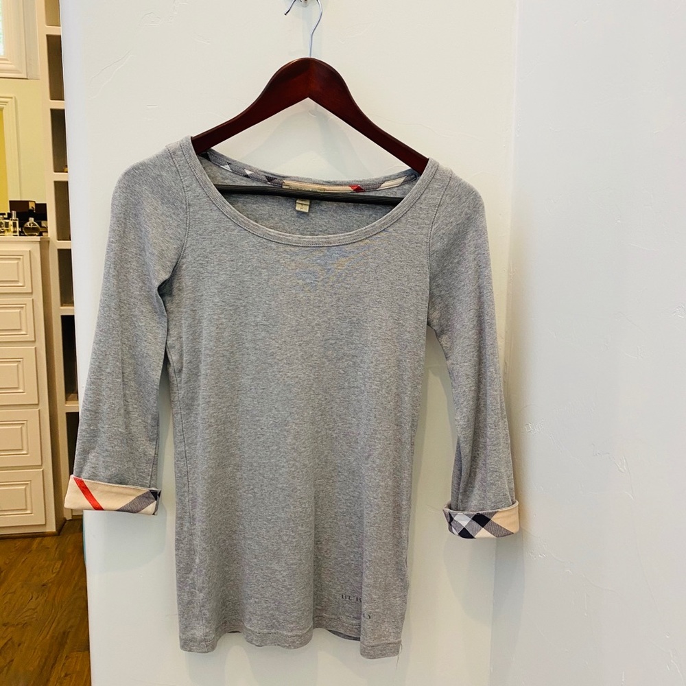Burberry 3/4 sleeve check cuff scoop tee